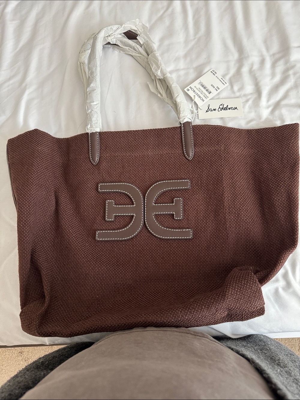 Sam Edelman Brown Woven Logo Tote